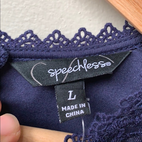 Speechless Juniors' Lace-Top Sheath Evening Dress with pockets! indigo deep blue - Picture 16 of 16